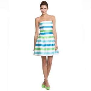 LILLY PULITZER JORDAN STRAPLESS STRIPED MINI DRESS SIZE 4 BLUE AND GREEN